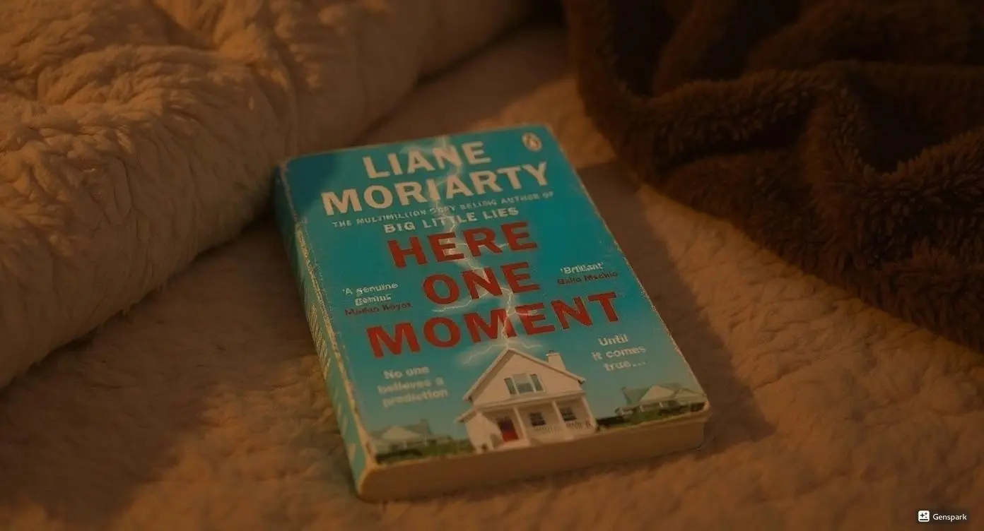 Here One Moment by Liane Moriarty Book Review by Som Dutt from https://dionysusreviews.com AI Image